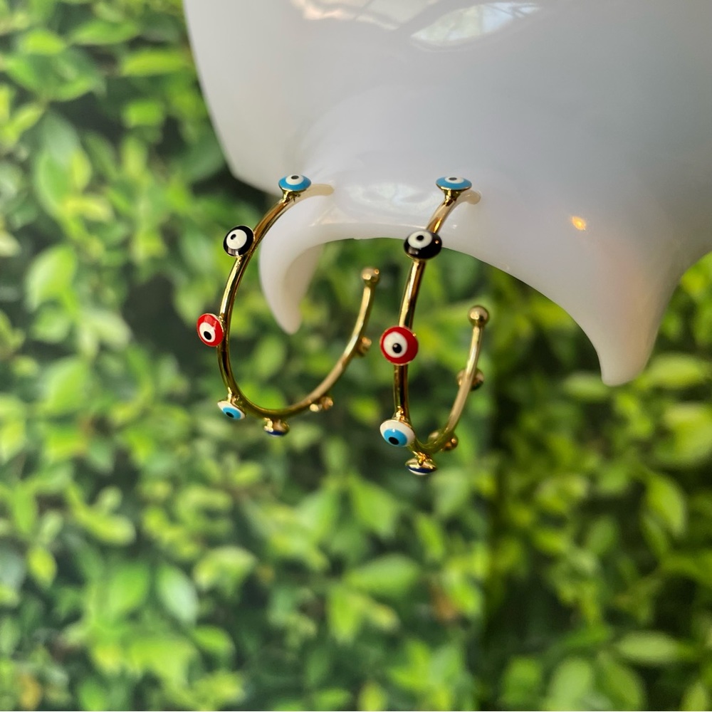 Multi- Color Evil-Eye Small Open Hoop Earrings